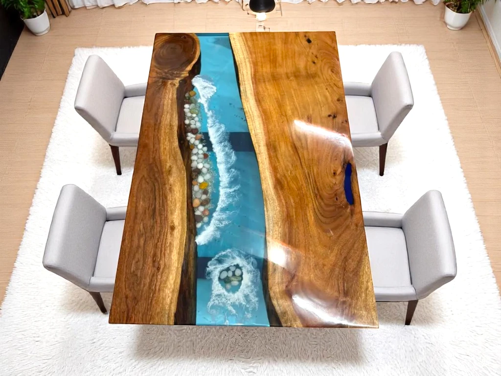 Transparent Clear Ocean Epoxy Table : Kitchen & Dining Room Decor